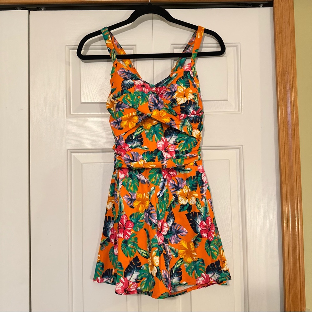Denim & Co Reg Sweetheart‎ Twist Front 1 pc Swim Dress Swimsuit